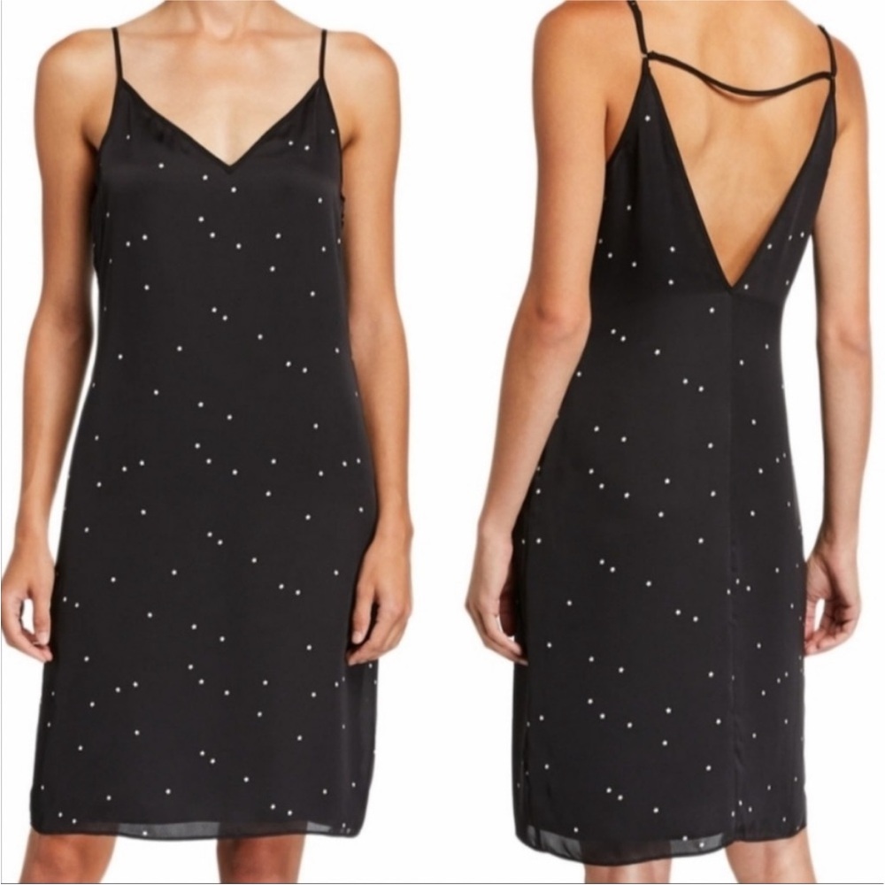 EQUIPMENT BLACK STAR PRINT V-NECK COCKTAIL VBACK SLIPDRESS XS